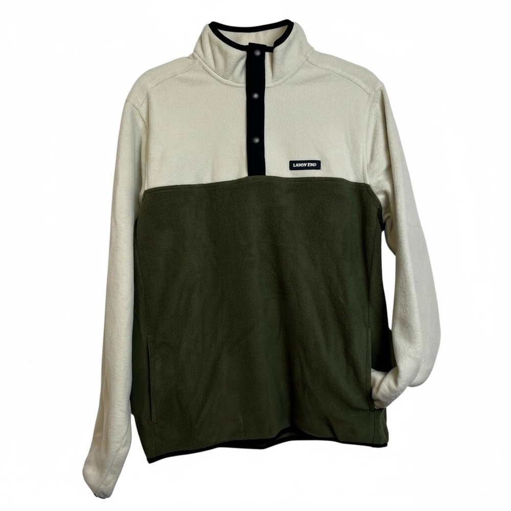 NWT Lands End Mens Color Block Fleece Pullover Snap Neck Sweatshirt Small